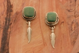 Genuine Fox Turquoise Sterling Silver Navajo Earrings